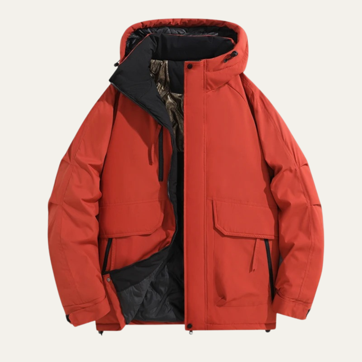 Knox | Men's Puffer Jacket Cream Black Colorblock Hooded