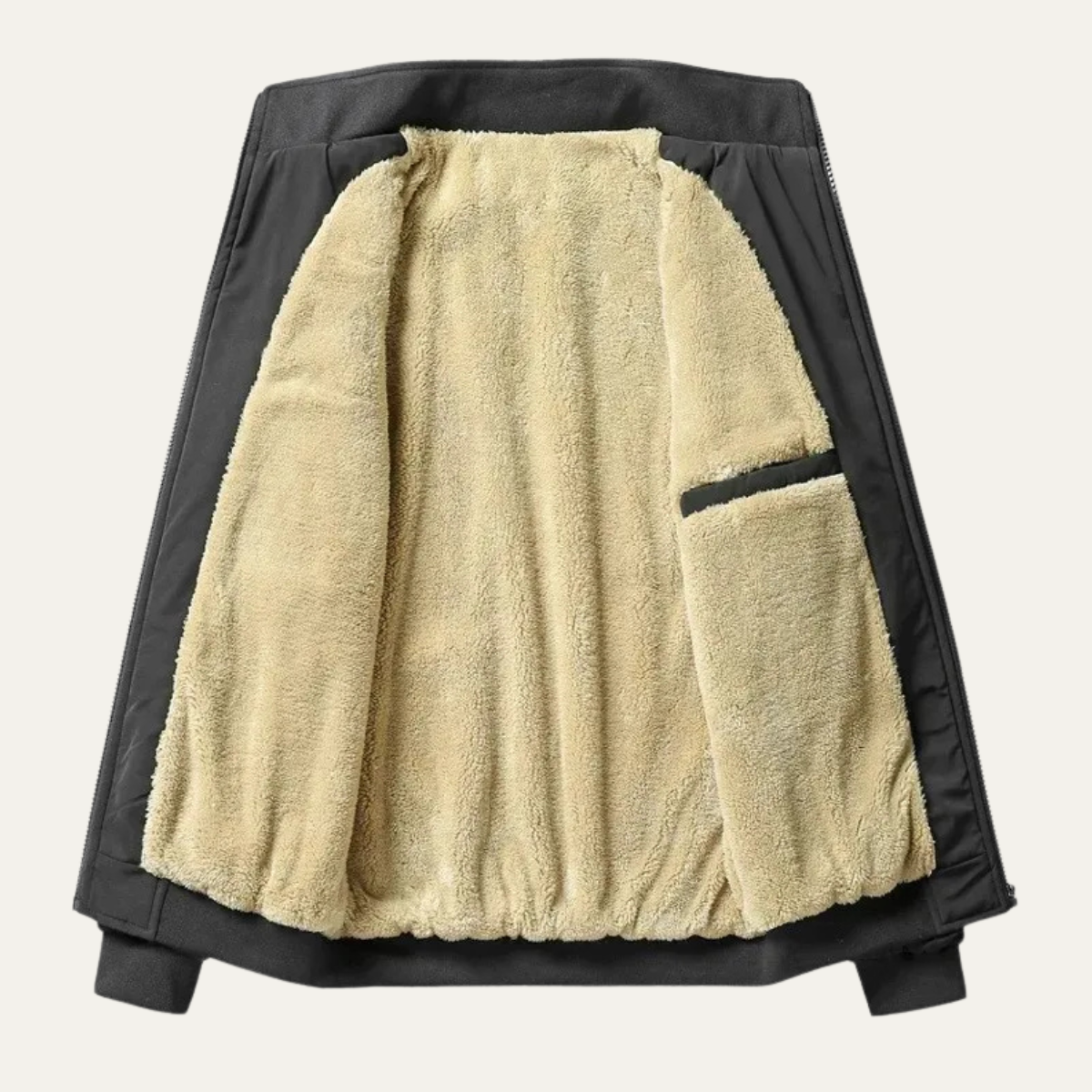Ezra | Men's Sherpa Fleece Puffer Jacket Black Cream