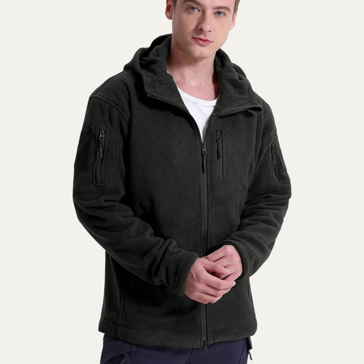 Axel | Men's Fleece Jacket Camel Hooded Tactical Multi Pocket