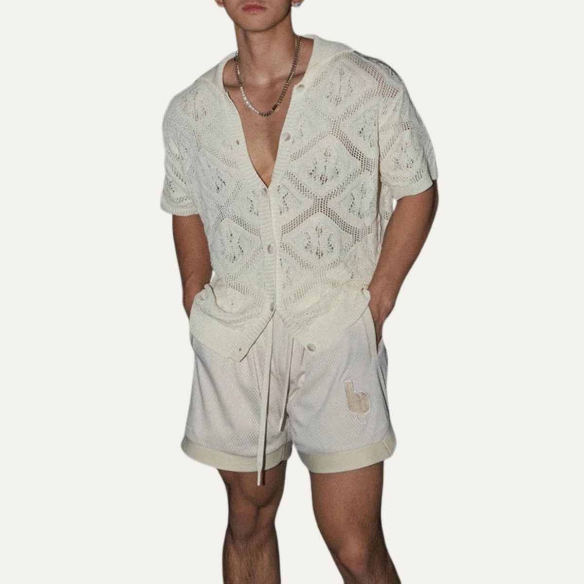 Blake | Men's Casual Knit Button Up Shirt Cream