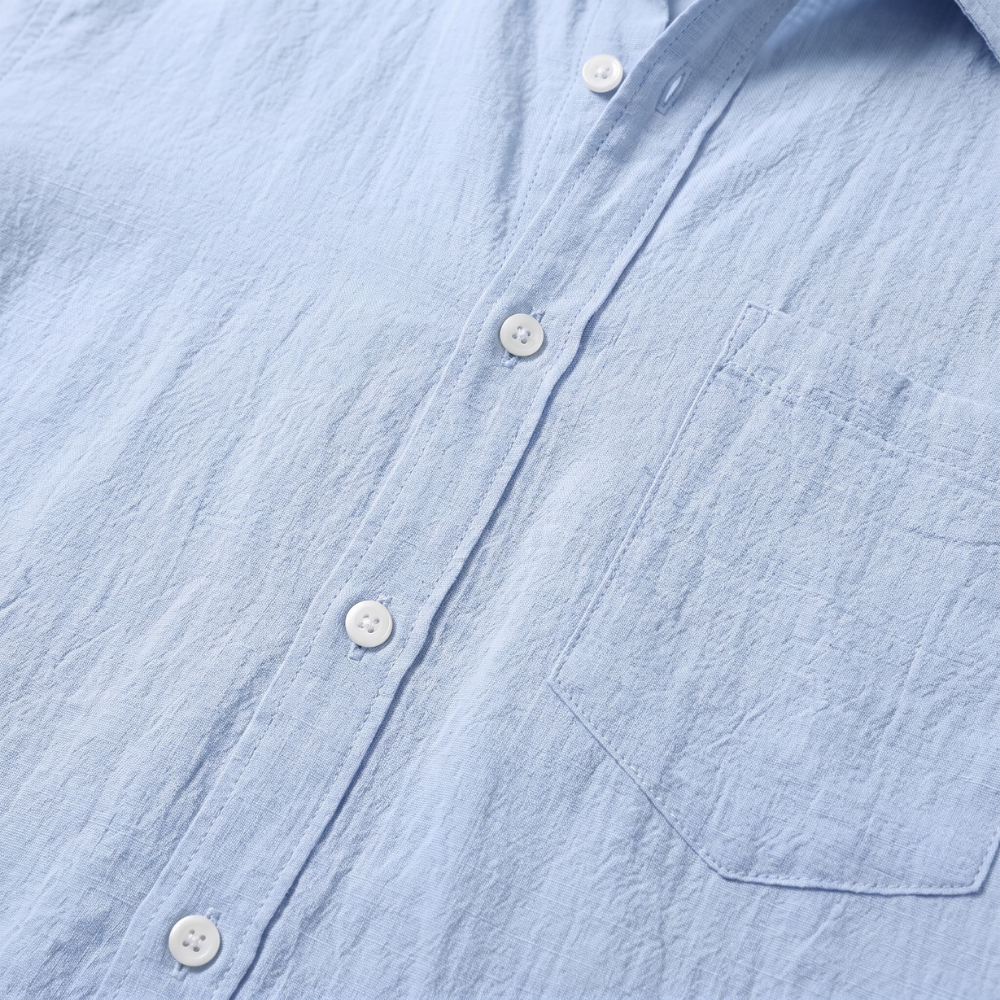 Silas | Men's Casual Linen Button Up Shirt Light Blue Short Sleeve