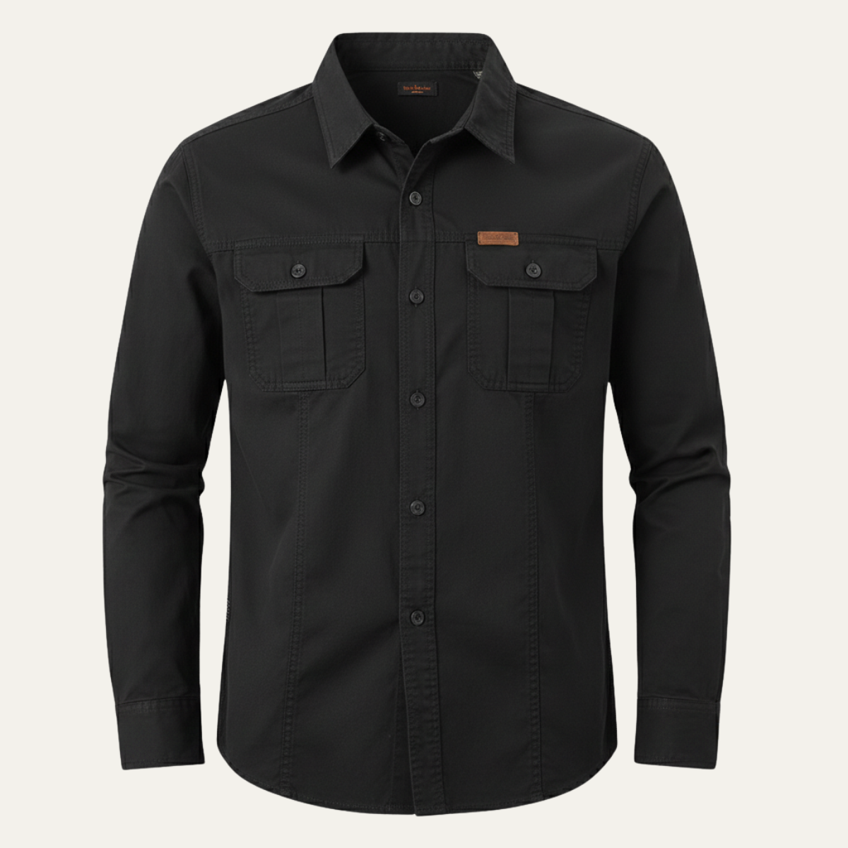 Eli | Men's Casual Denim Shirt Cream Long Sleeve Multi Pocket