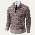Dama Washington Ezra men's smart casual diamond patterned cardigan cream - front view