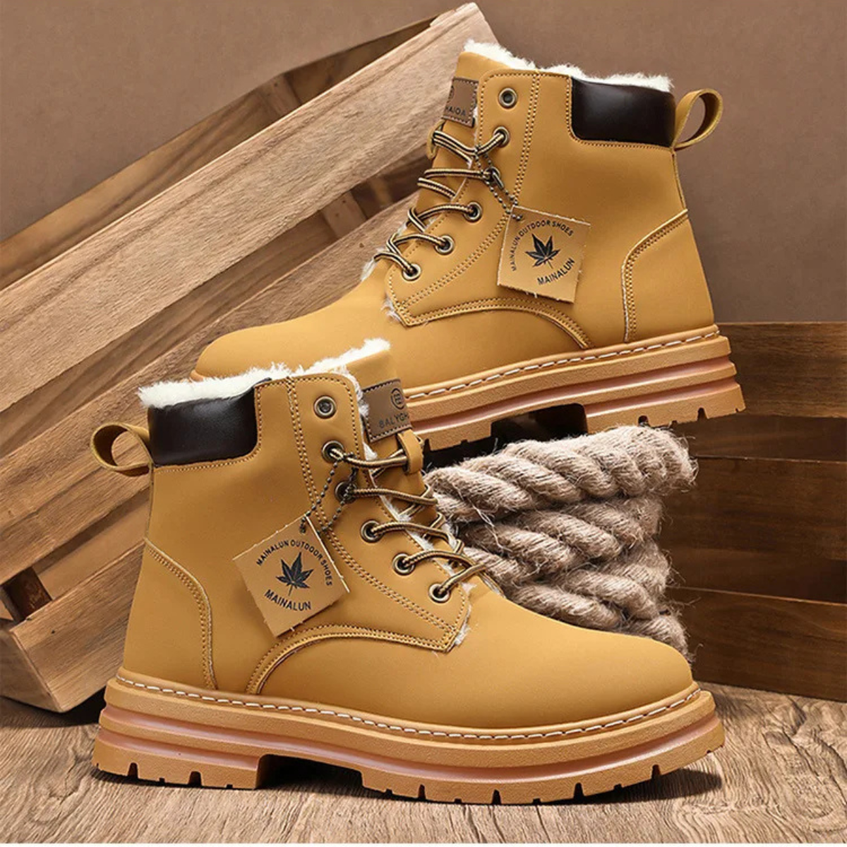 Beau | Men's Lace Up Work Boot Tan Platform Sole