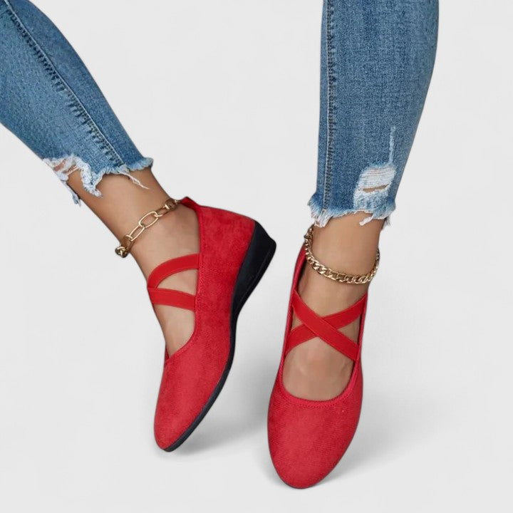 Stella | Women's Cross Strap Flat Shoes Black