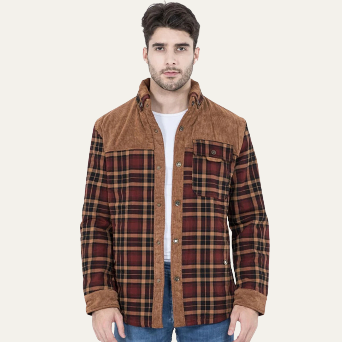 Bram | Men's Sherpa Lined Flannel Jacket Brown Plaid