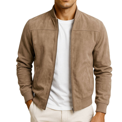 Dama Washington Axel men's suede zip jacket casual beige - front view