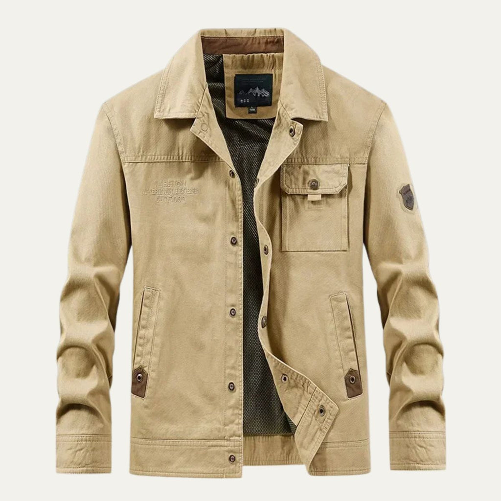 Dama Washington Hugo men's utility jacket beige multi pocket casual - front view