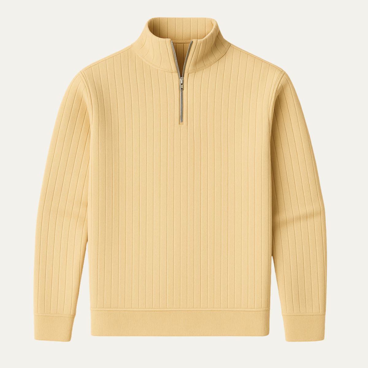Axel | Men's Quarter Zip Sweater Cream Ribbed Mock Neck