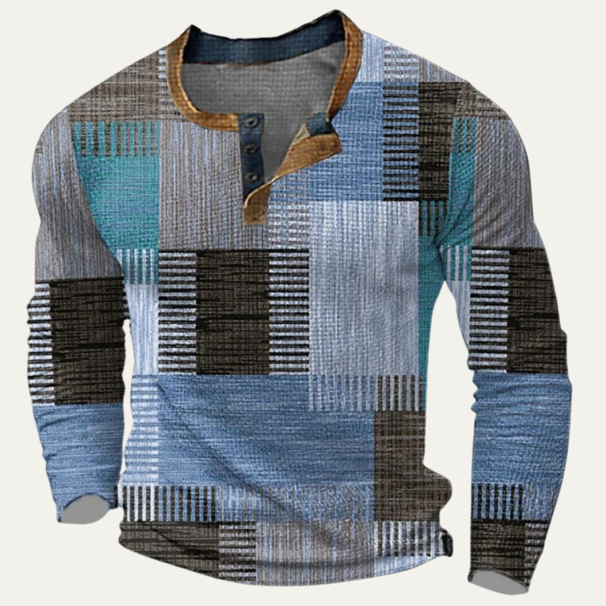 Sage | Men's Patchwork Henley Shirt Navy Gold Red