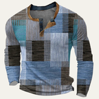 Dama Washington Sage men's patchwork henley shirt navy gold red - view 3