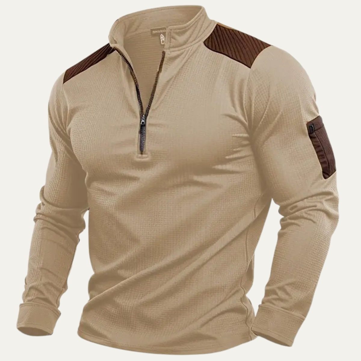 Bram | Men's Casual Half Zip Sweater Brown Waffle Knit