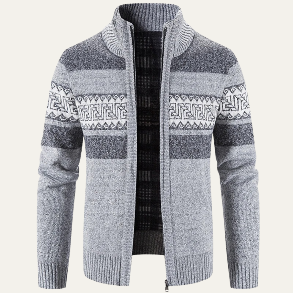 Ezra | Men's Striped Cardigan Sweater Gray Geometric Zip Up