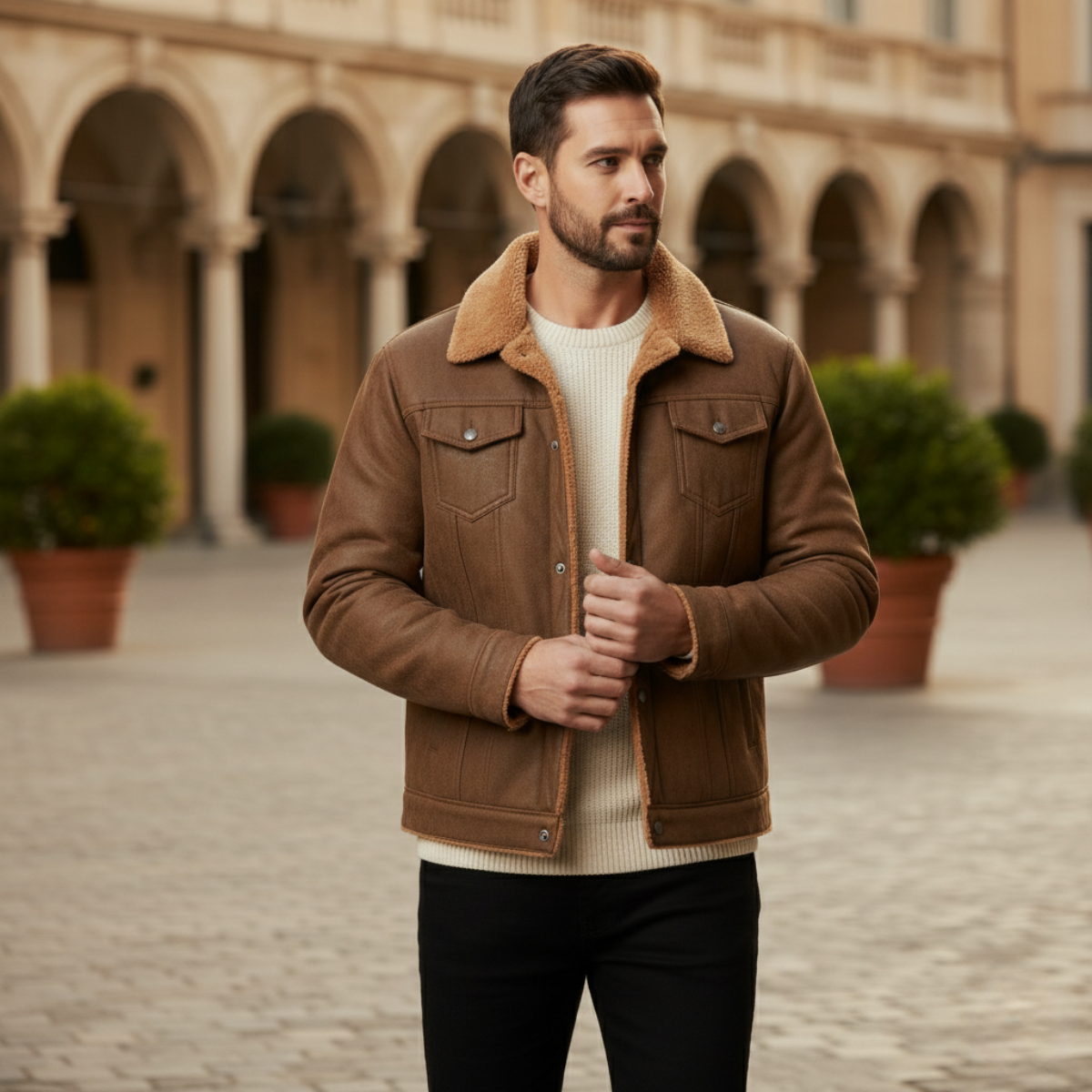 Wyatt | Men's Sherpa Lined Trucker Jacket Camel