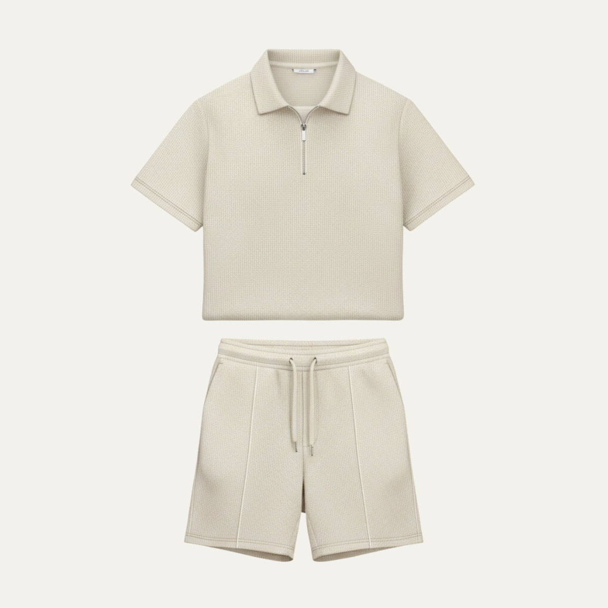 Axel | Men's Sweatsuit Cream Short Sleeve Polo Shirt Shorts Set