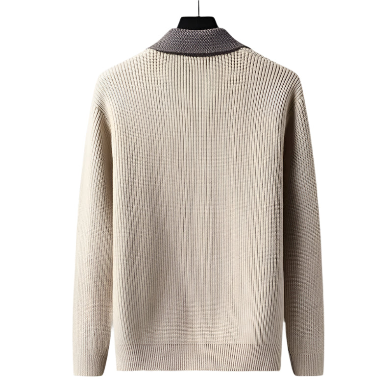 Axel | Men's Collared Cardigan Sweater Black Cream Knit