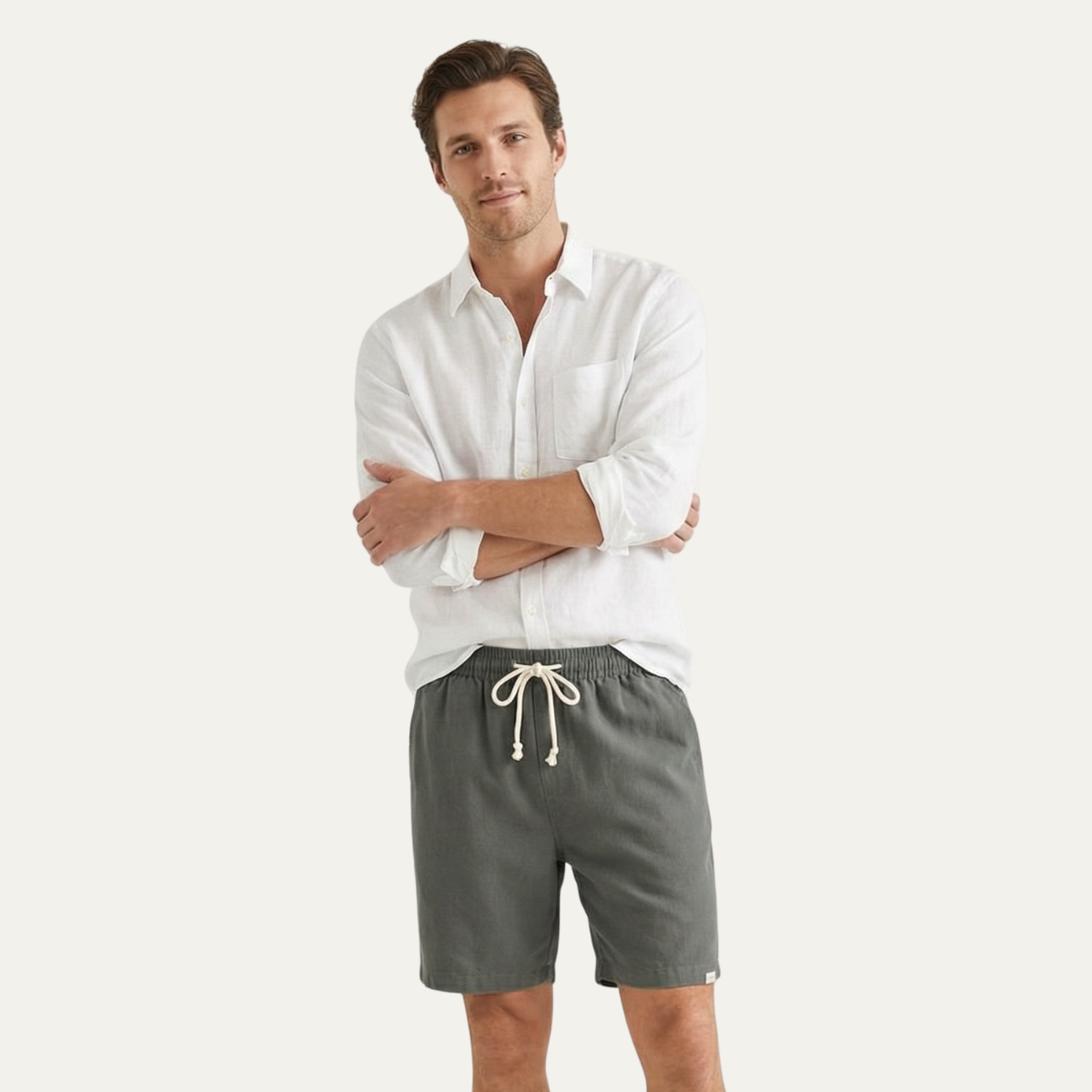 Beau | Men's Linen Shorts Gray Drawstring
