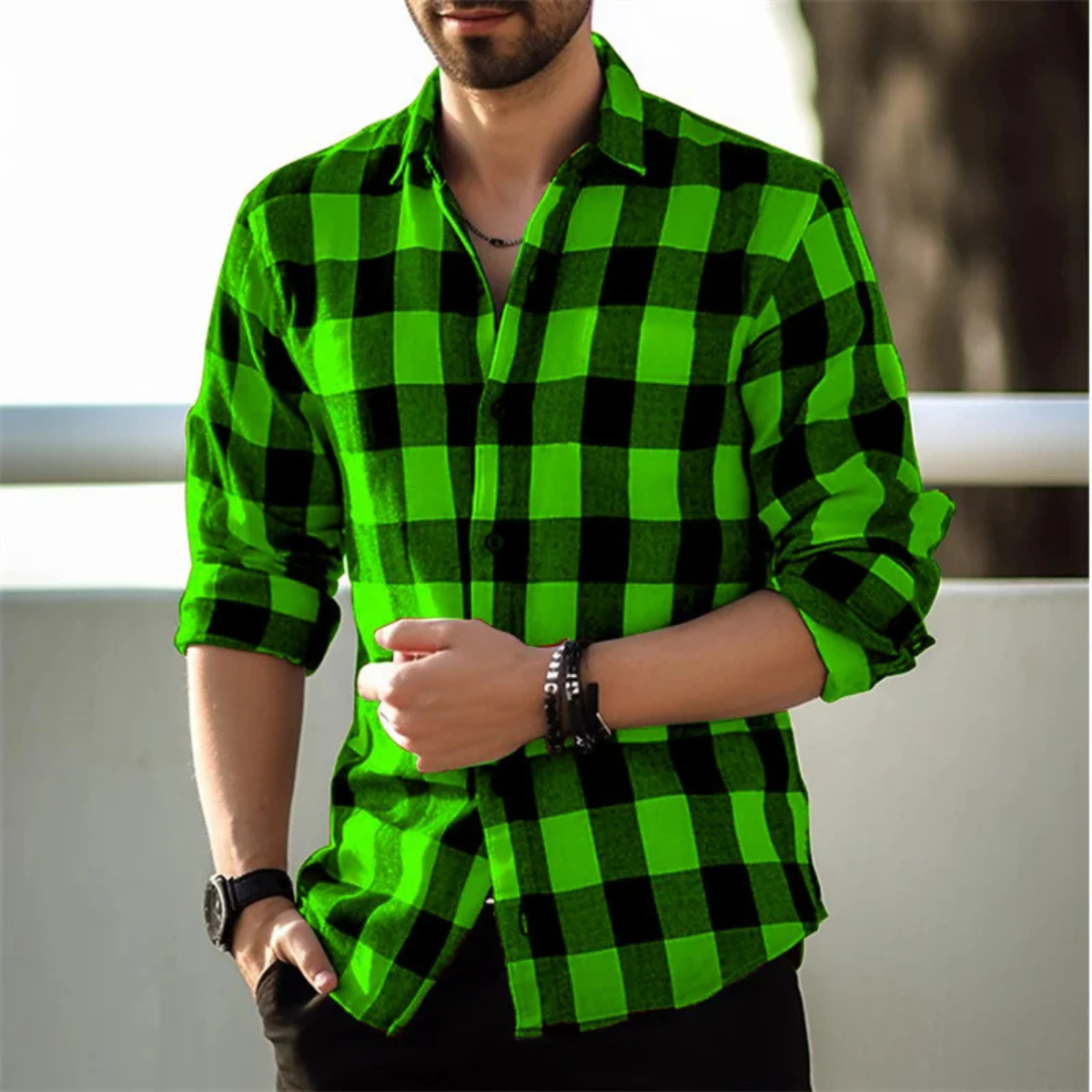 Axel | Men's Check Button Up Shirt Purple Black