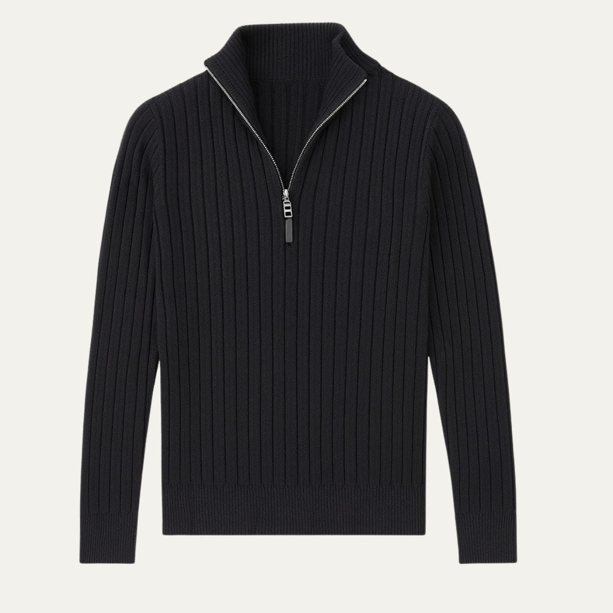 Axel | Men's Quarter Zip Sweater Cream Ribbed Knit