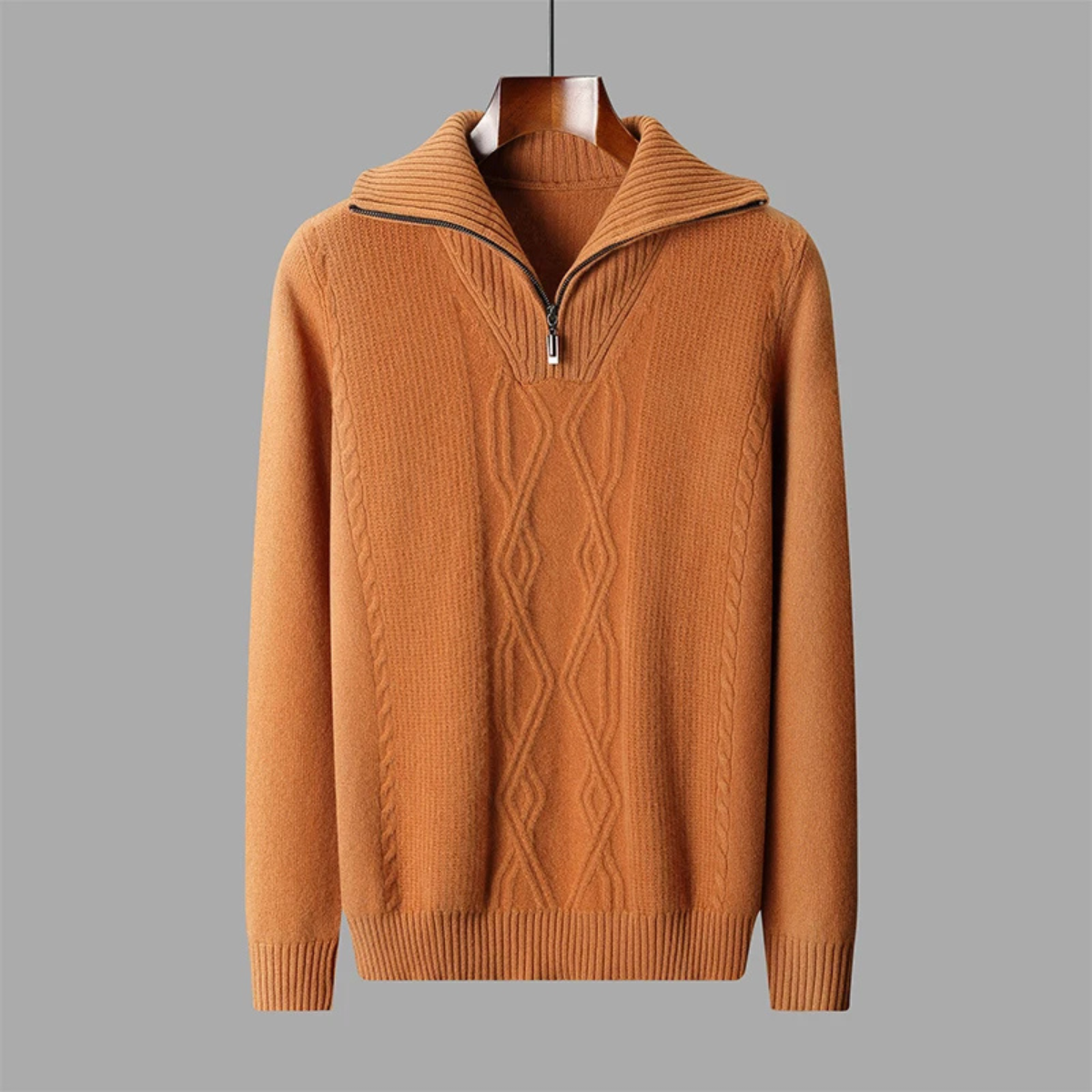 Beau | Men's Cable Knit Quarter Zip Sweater Cream
