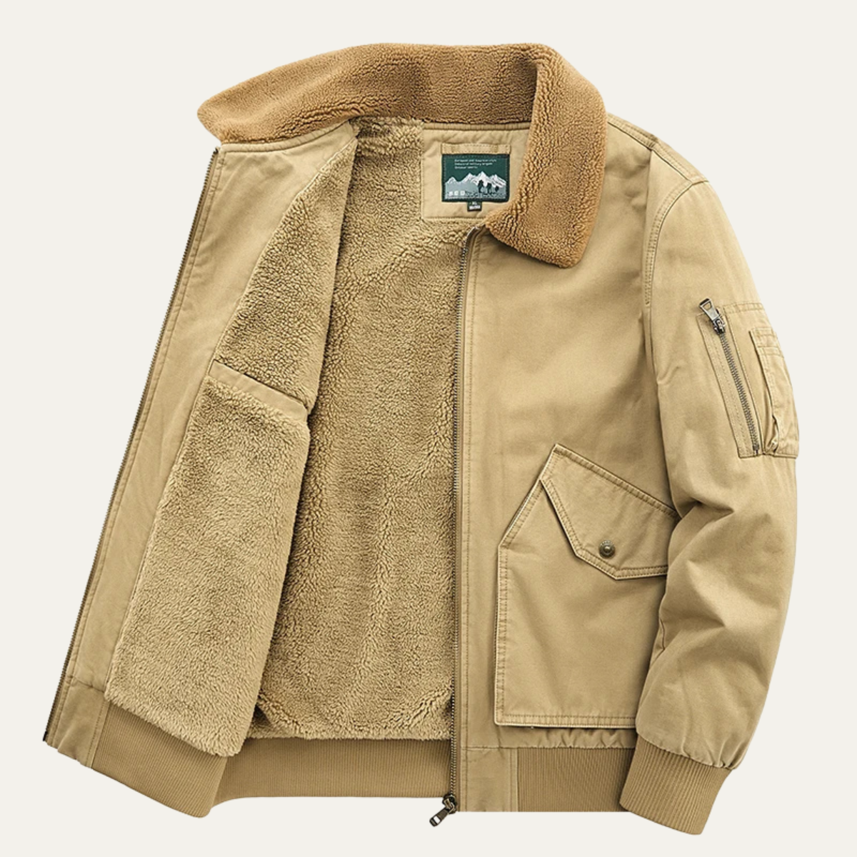 Sage | Men's Sherpa Lined Bomber Jacket Black Tan Collar