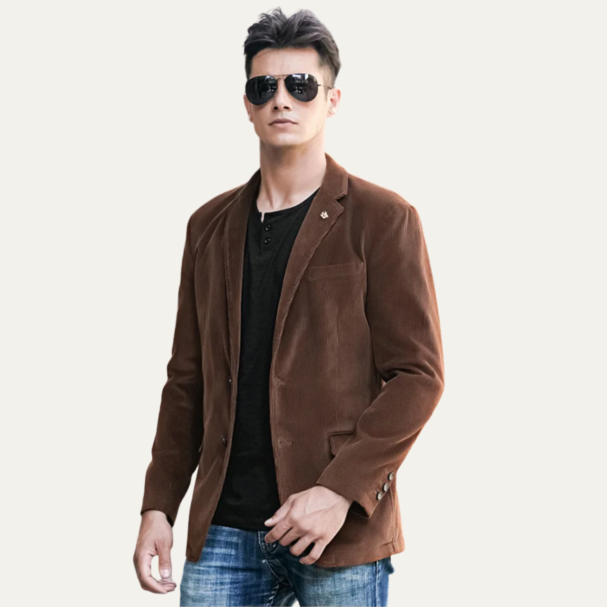 Ezra | Men's Casual Corduroy Blazer Brown Single Breasted