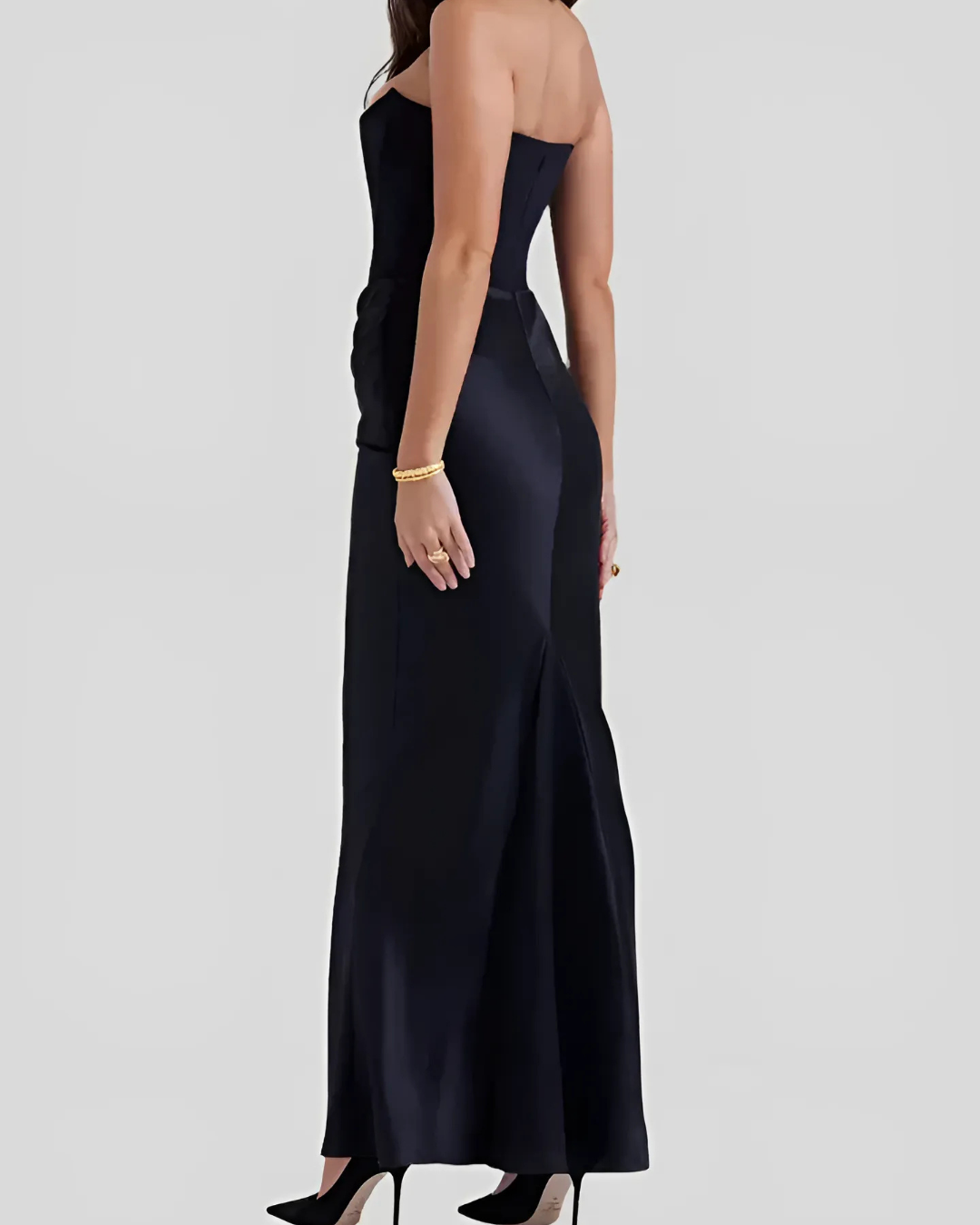 Celine | Women's Ruched Satin Maxi Dress Brown