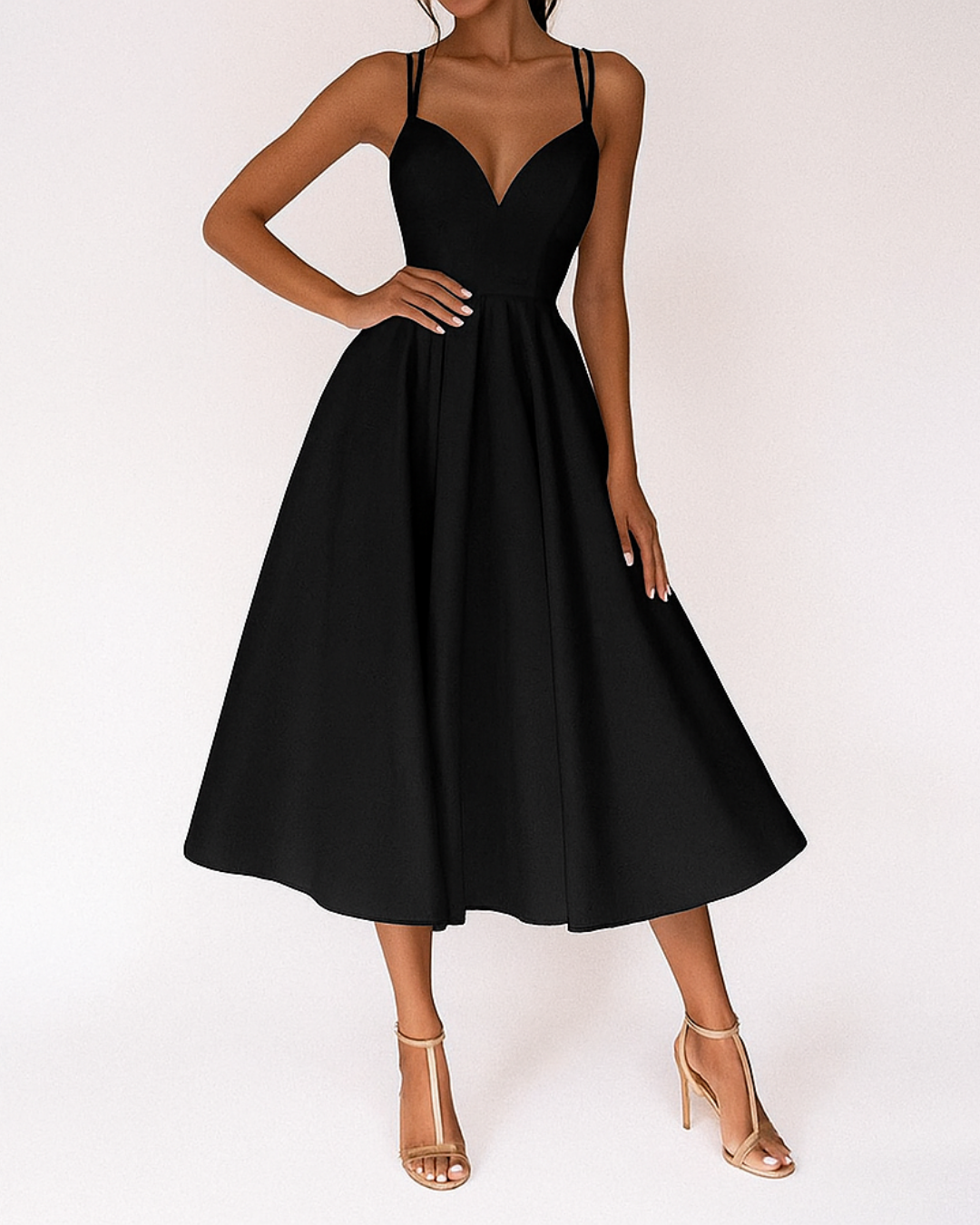 Vera | Women's A Line Midi Dress Red Strappy V Neck