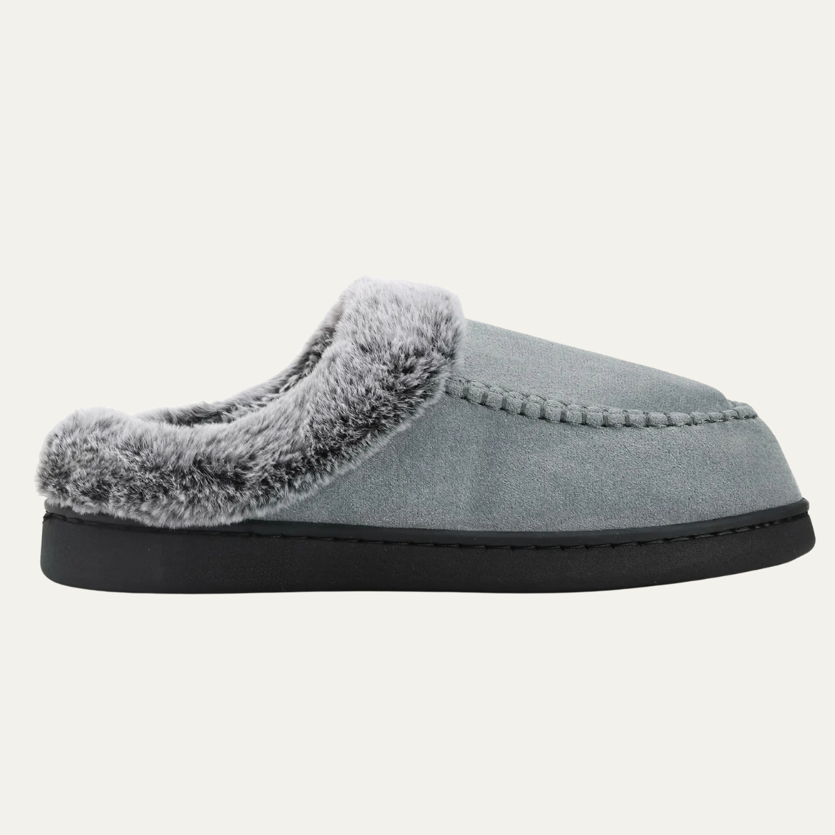Bram | Men's Faux Fur Lined Slippers Gray Black Sole
