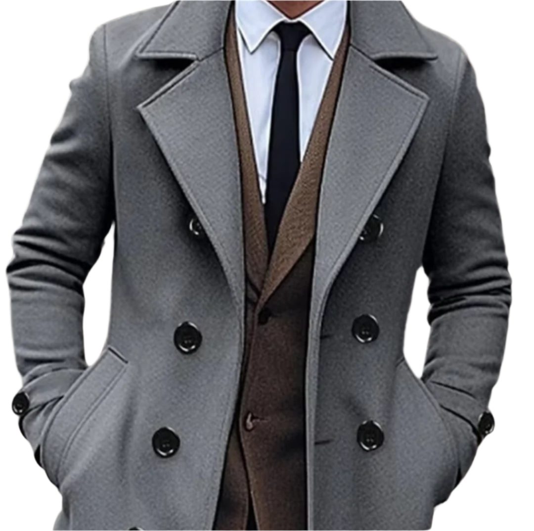 Axel | Men's Double Breasted Wool Coat Gray