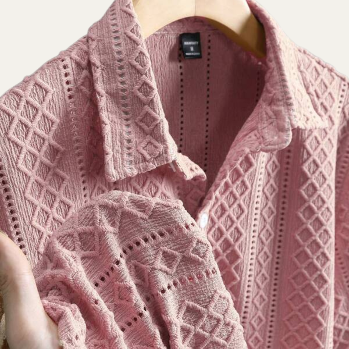 Ash | Men's Casual Textured Button Up Shirt Pink Short Sleeve