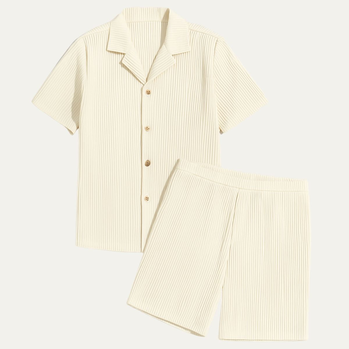 Isla | Men's Lounge Set Cream Ribbed Short Sleeve Shirt Shorts