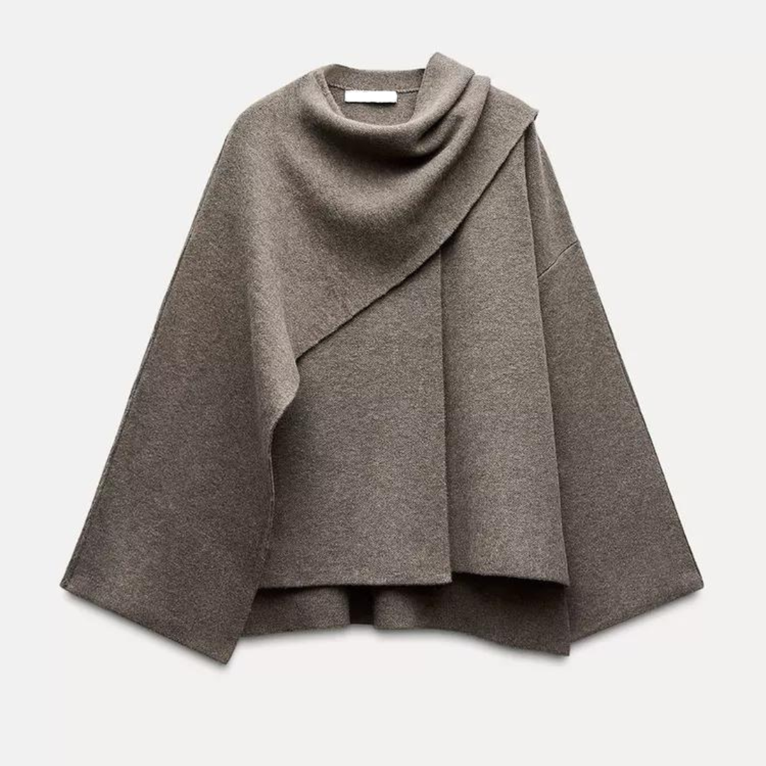 Ada | Women's Wool Cowl Neck Cape Black Long Sleeve