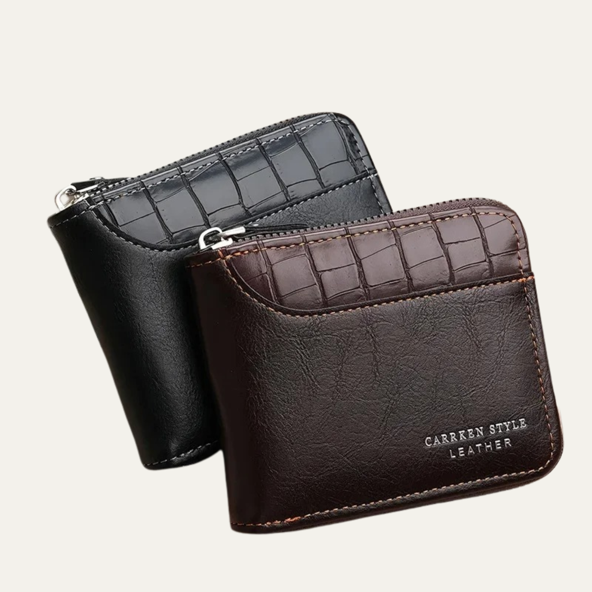 Ash | Men's Black Leather Wallet Croc Embossed Zip Card Case