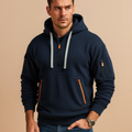 Dama Washington Beau men's casual half zip hoodie navy orange zipper pockets - front view