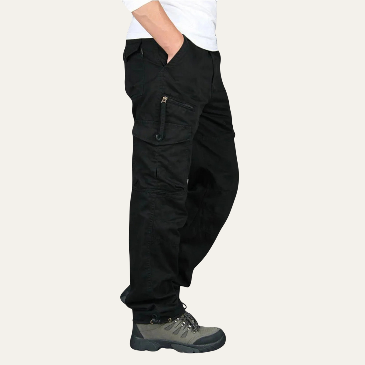 Ezra | Men's Cargo Pants Beige Multiple Pockets Relaxed Fit