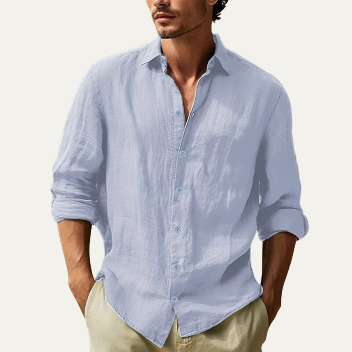 Luca | Men's Linen Shirt Cream Casual Long Sleeve Button Up