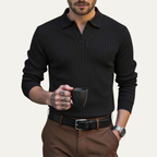Dama Washington Bram men's smart casual pinstripe polo shirt black - view 6