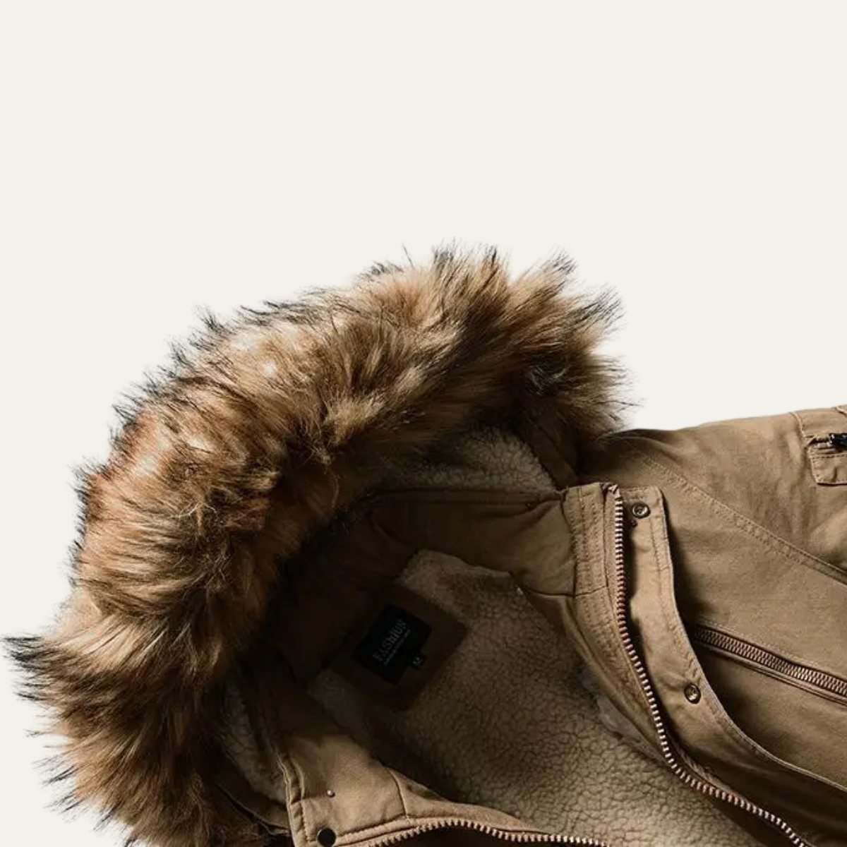 Hale | Men's Long Down Puffer Jacket Beige Fur Hood