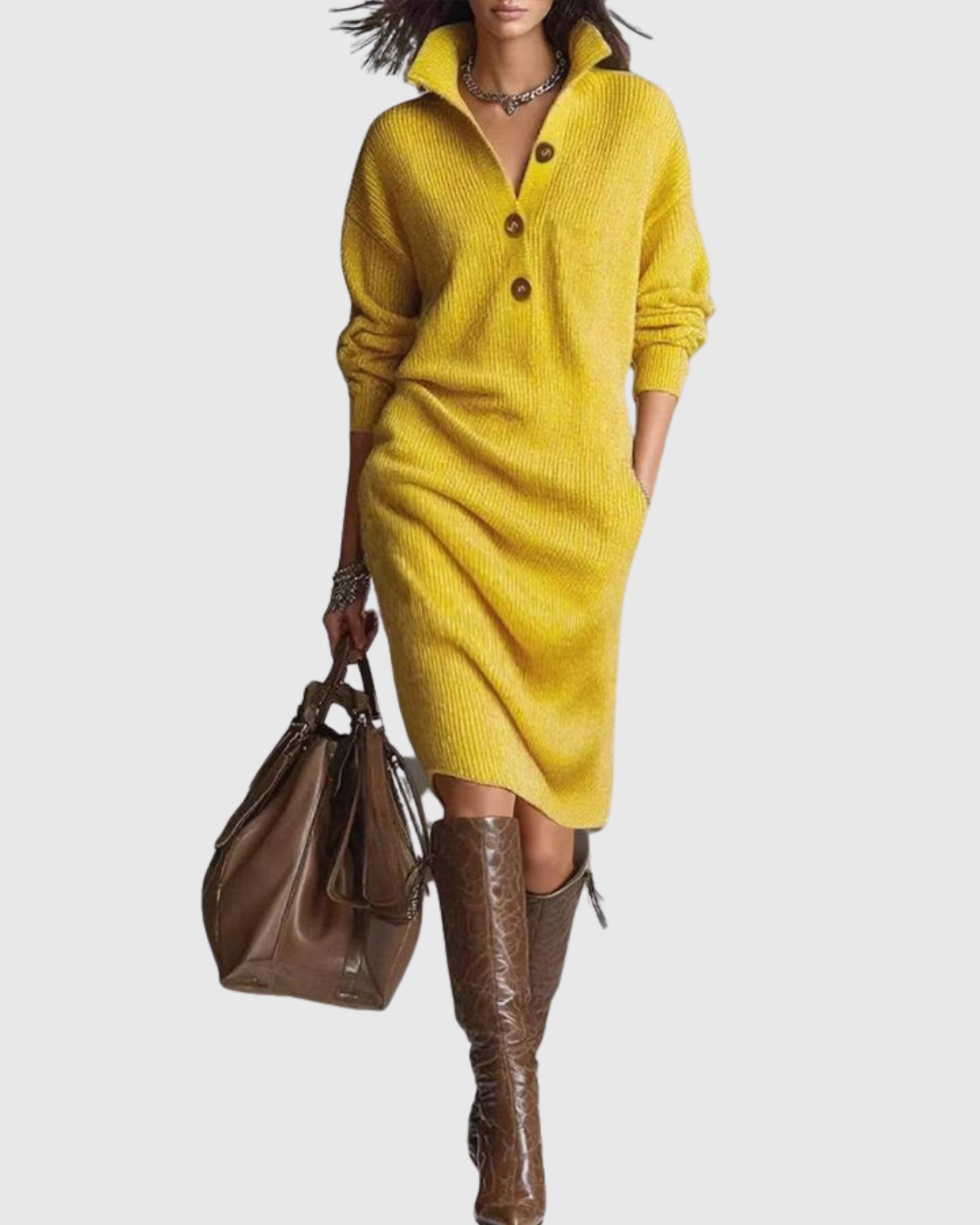 Ivy | Women's Knit Sweater Dress Black Button Up