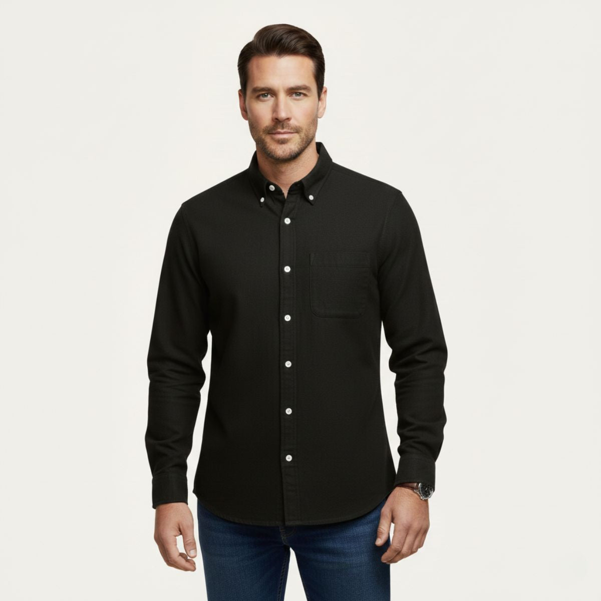 Arlo | Men's Button Up Shirt Black Long Sleeve Casual Oxford