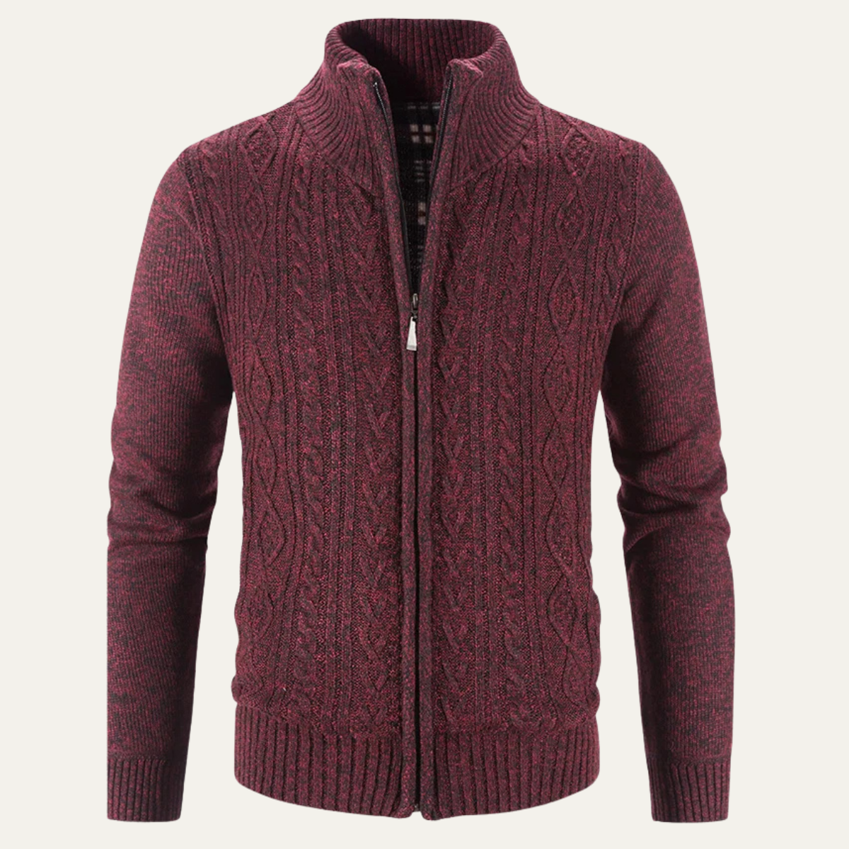 Bram | Men's Cable Knit Cardigan Gray Zip Up