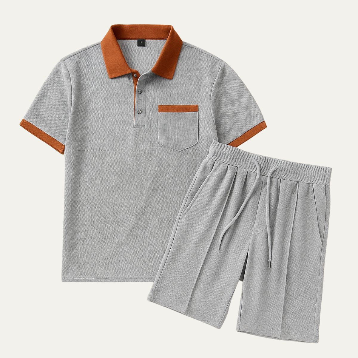 Beau | Men's Sweatsuit Cream Polo Shirt Shorts Set