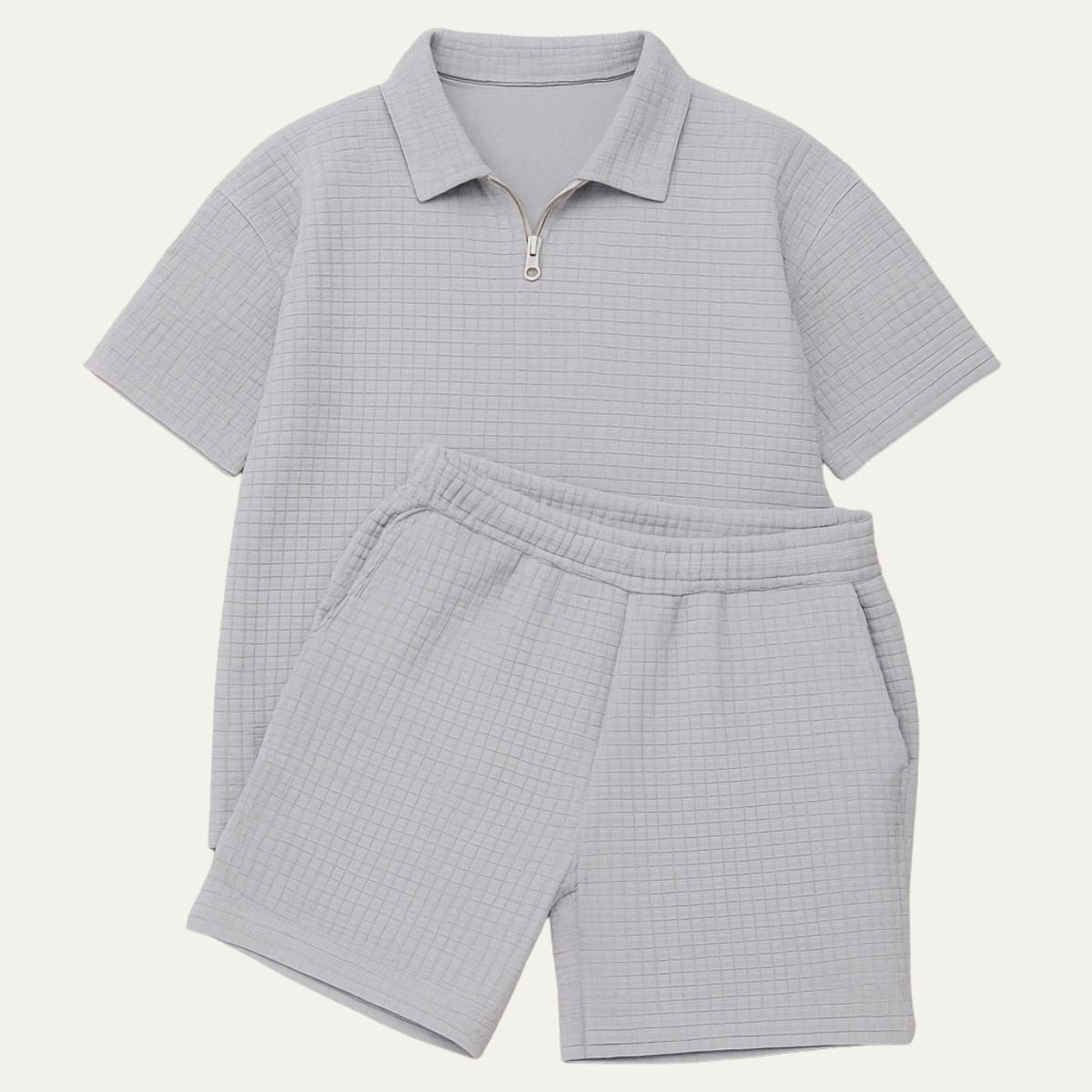 Marco | Men's Casual Waffle Knit Sweatsuit Cream Short Sleeve