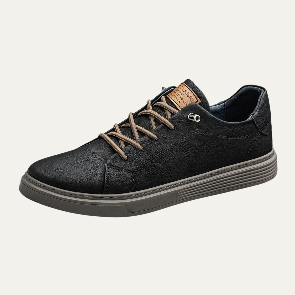 Kai | Men's Casual Leather Sneaker Black Cream Sole