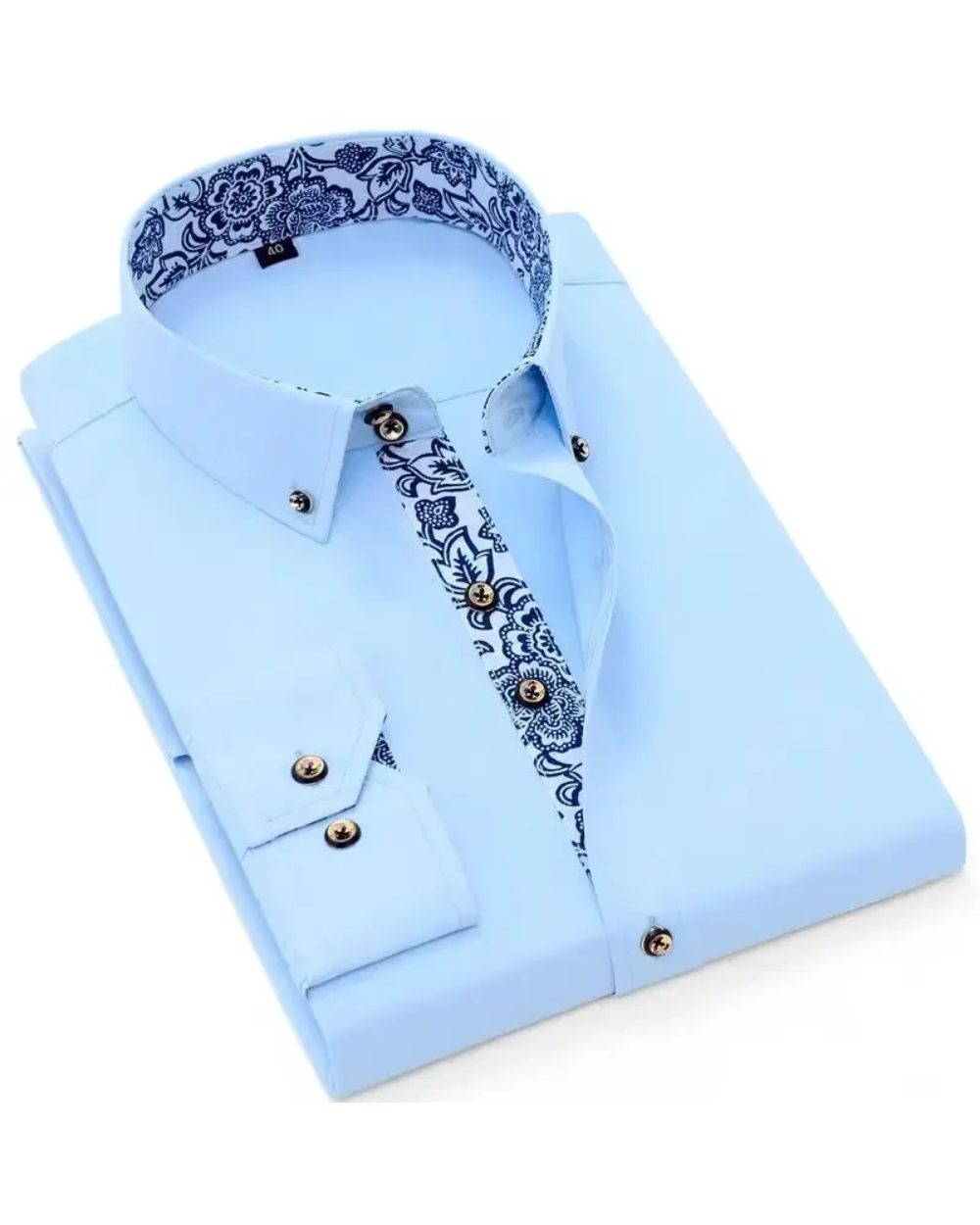 Voss | Men's Dress Shirt Black Button Down Gold Accents