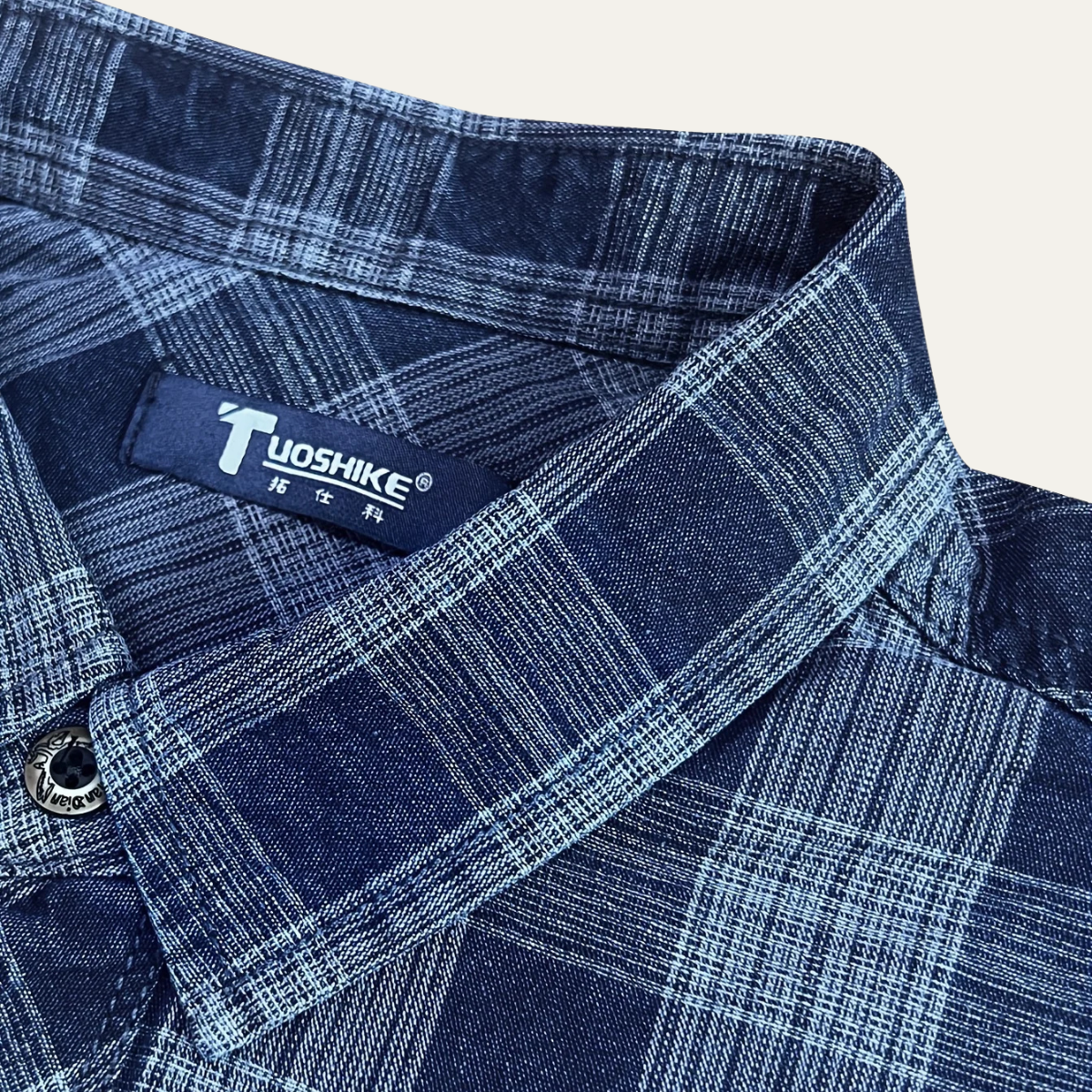 Axel | Men's Plaid Flannel Shirt Navy Blue Chest Pockets