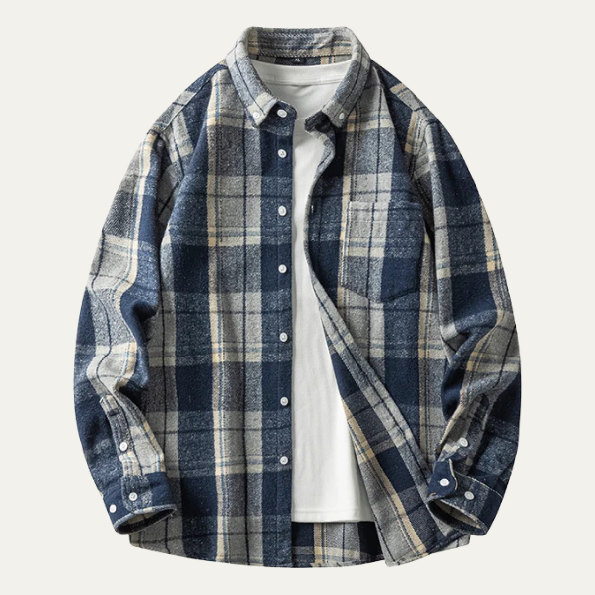 Beau | Men's Plaid Flannel Shirt Yellow Navy Brown