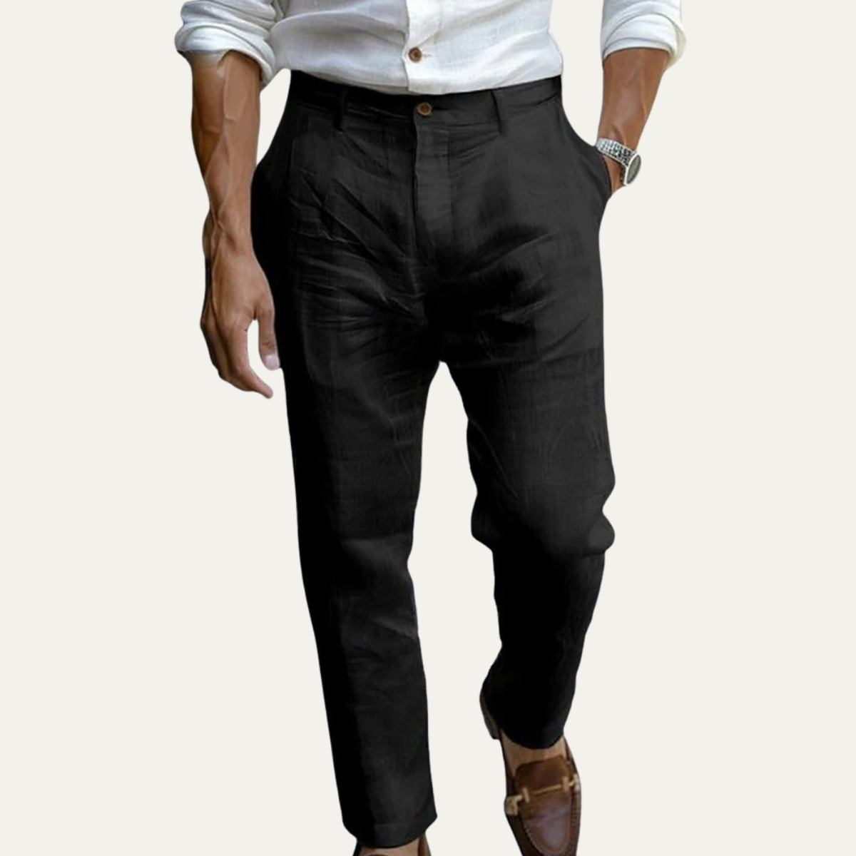 Rhys | Men's Linen Pants Light Blue Straight Leg Ankle