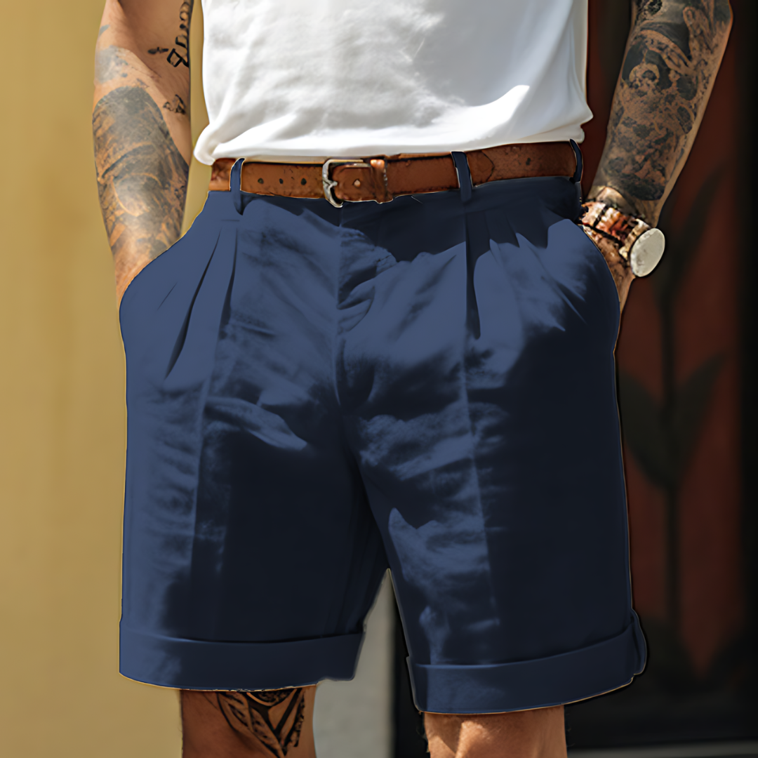 Rowan | Men's Tailored Linen Shorts Cream Pleated